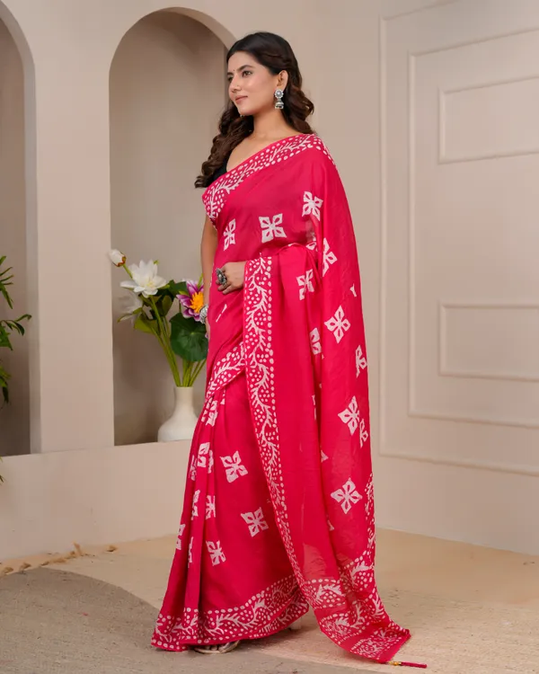 Women's_Batik_Printed_Mulmul_Cotton_Silk_Saree_with_Contrast_Border_(Rani_Pink)