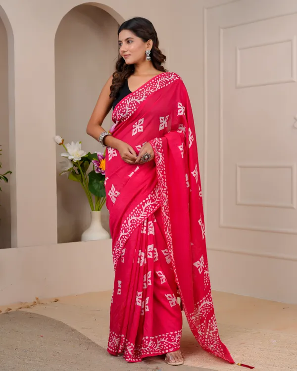 Women's_Batik_Printed_Mulmul_Cotton_Silk_Saree_with_Contrast_Border_(Rani_Pink)