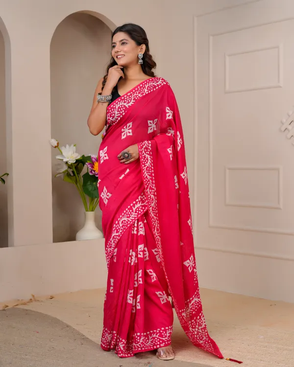 Women's_Batik_Printed_Mulmul_Cotton_Silk_Saree_with_Contrast_Border_(Rani_Pink)