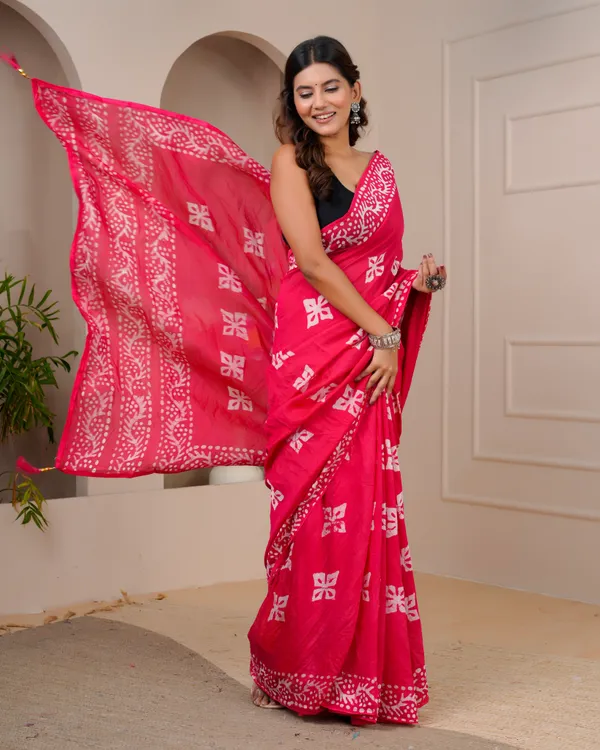 Women's_Batik_Printed_Mulmul_Cotton_Silk_Saree_with_Contrast_Border_(Rani_Pink)