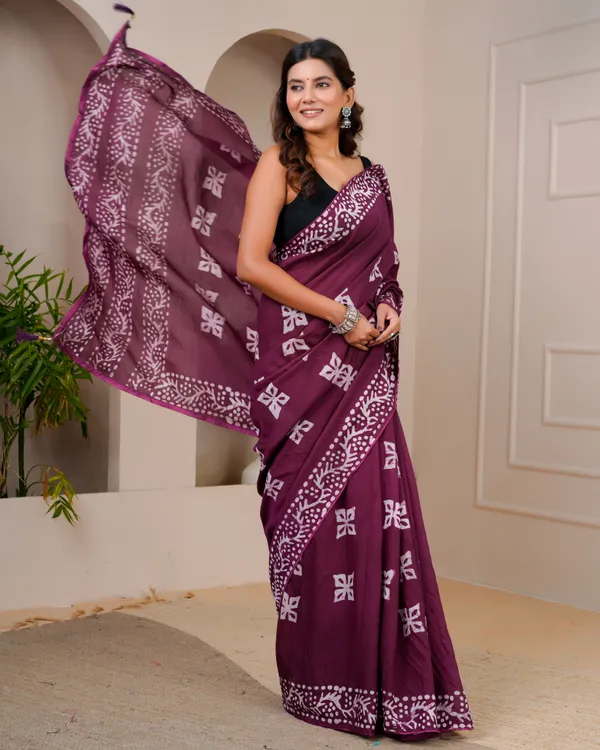 Women's_Batik_Printed_Mulmul_Cotton_Silk_Saree_with_Contrast_Border_(Wine)