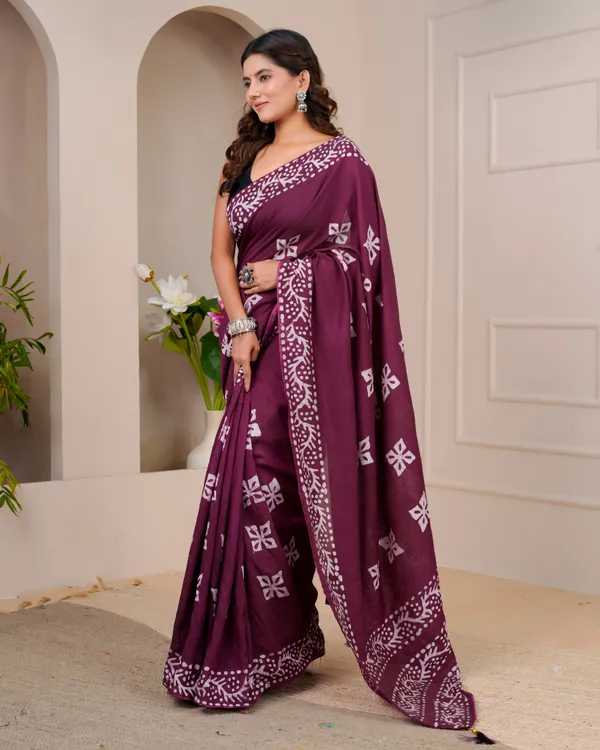 Women's_Batik_Printed_Mulmul_Cotton_Silk_Saree_with_Contrast_Border_(Wine)
