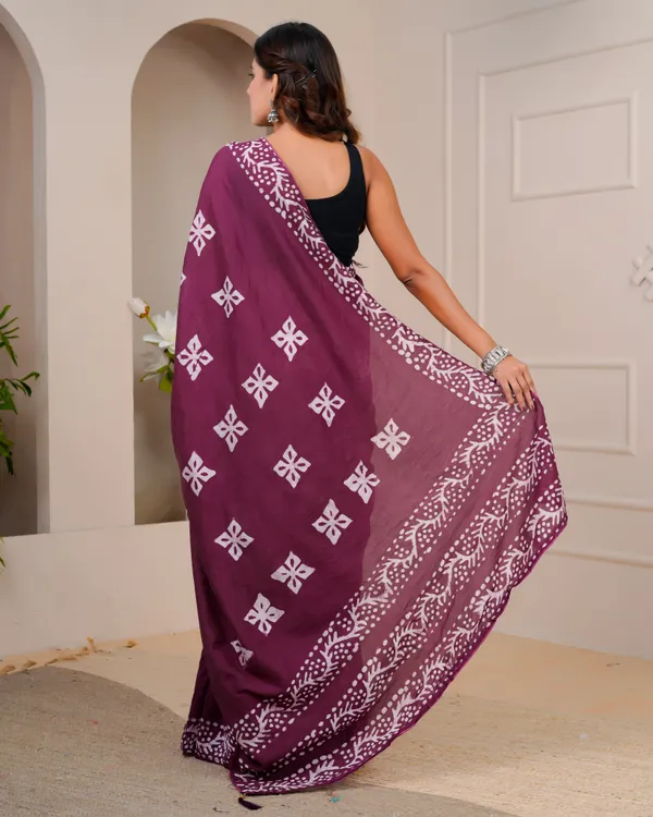 Women's_Batik_Printed_Mulmul_Cotton_Silk_Saree_with_Contrast_Border_(Wine)