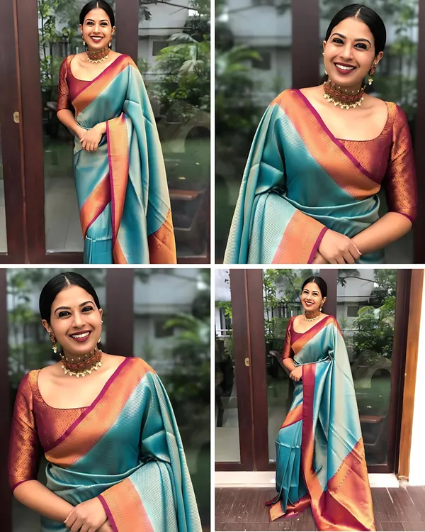 Blue_And_Maroon_Kanjivaram_Solid_Woven_Design_Saree_For_Women
