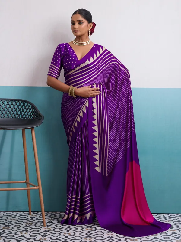 Purple_And_Pink_Art_Silk_Striped_Geometric_Print_Temple_Border_Polka_Print_Saree_For_Women