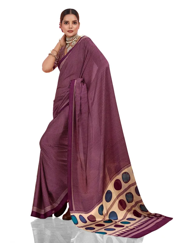 Maroon_And_Cream_Art_Silk_Striped_Geometric_Print_Temple_Border_Polka_Print_Saree_For_Women
