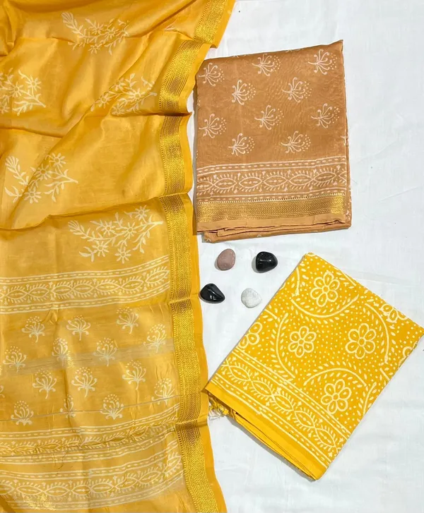 Festive_Floral_Hand-Block_Printed_Mustard_&_Orange_Maheshwari_Silk_Unstitched_Suit