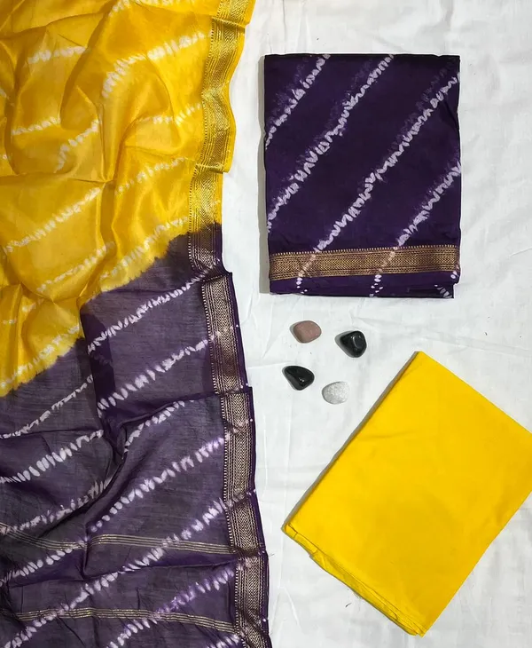 Vibrant_Leheriya_Shibori_Hand_Crafted_Tie_&_Dye_Yellow_&_Purple_Maheshwari_Silk_Unstitched_Suit