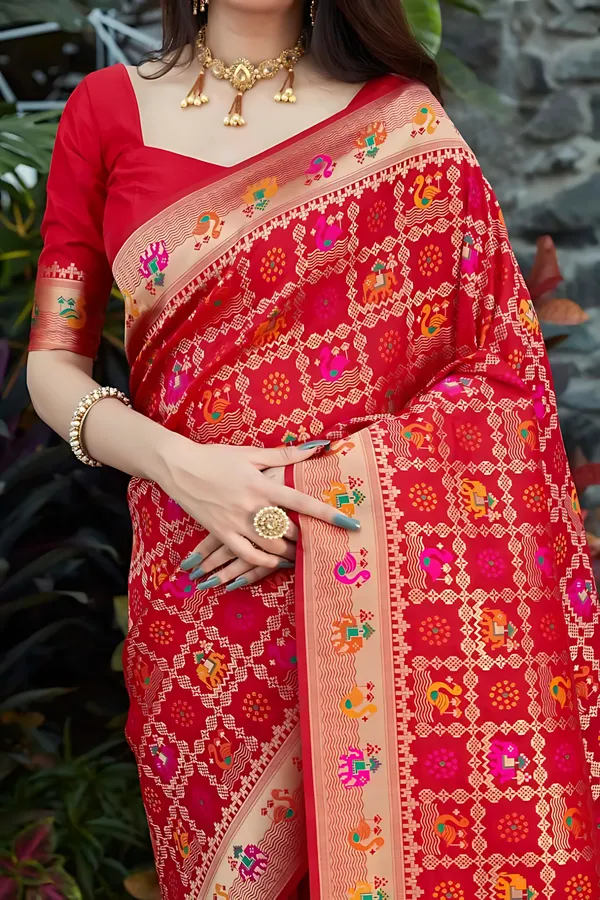 Red_Banarasi_Ethnic_Motifs_Woven_Design_Saree_For_Women