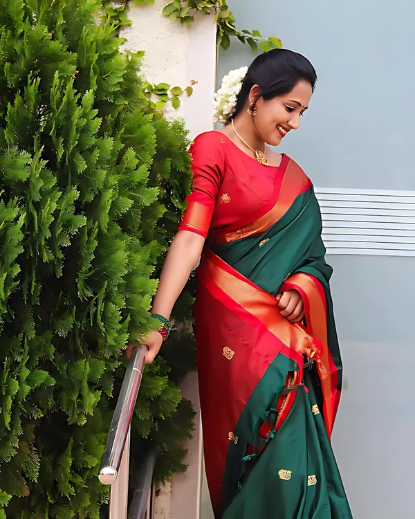 Green_And_Red_Banarasi_Woven_Design_Self_Design_Saree_For_Women