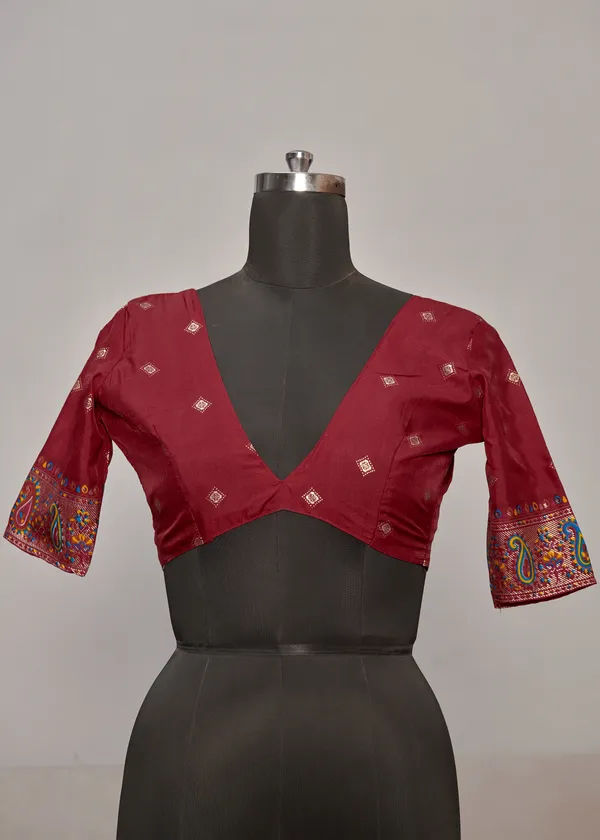Maroon_And_Orange_Tussar_Silk_Floral_Print_Printed_Self_Design_Saree_For_Women