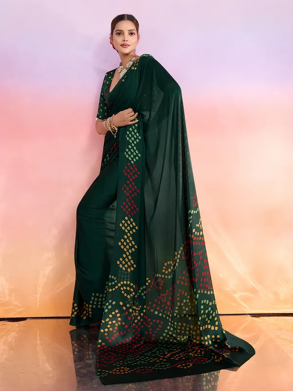Green_Art_Silk_Solid/Plain_Tie-Dye_Geometric_Print_Saree_For_Women