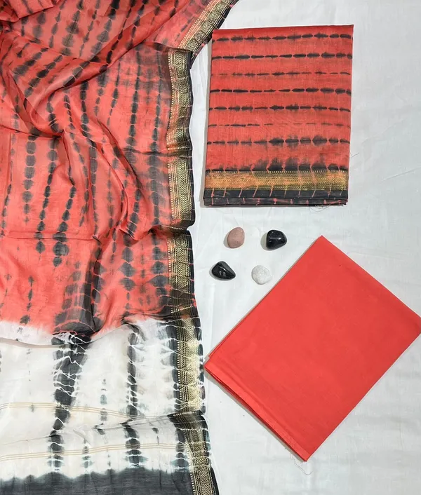 Handcrafted_Shibori_Tie_&_Dye_Red_Maheshwari_Silk_Unstitched_Suit