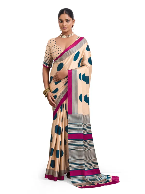 Light_Blue_And_Beige_Art_Silk_Polka_Print_Geometric_Print_Striped_Saree_For_Women
