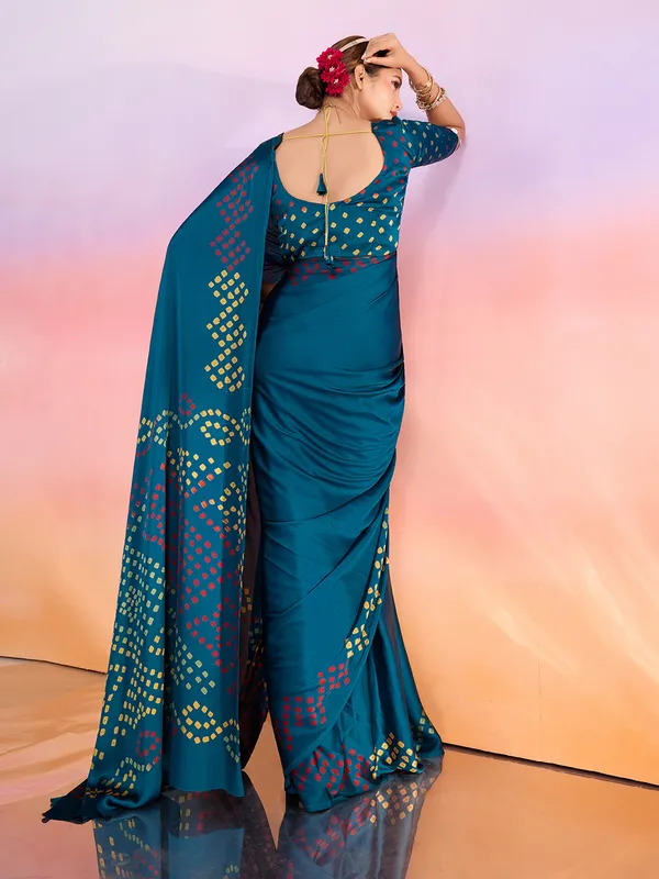 Blue_And_Yellow_Art_Silk_Solid/Plain_Tie-Dye_Geometric_Print_Saree_For_Women