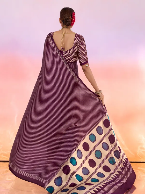 Maroon_And_Cream_Art_Silk_Striped_Geometric_Print_Temple_Border_Polka_Print_Saree_For_Women