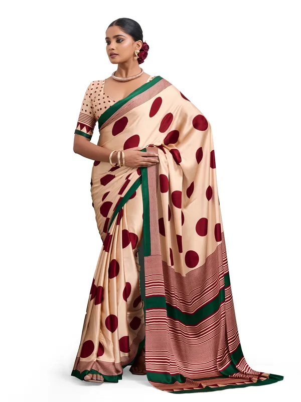Maroon_And_Beige_Art_Silk_Polka_Print_Geometric_Print_Striped_Saree_For_Women