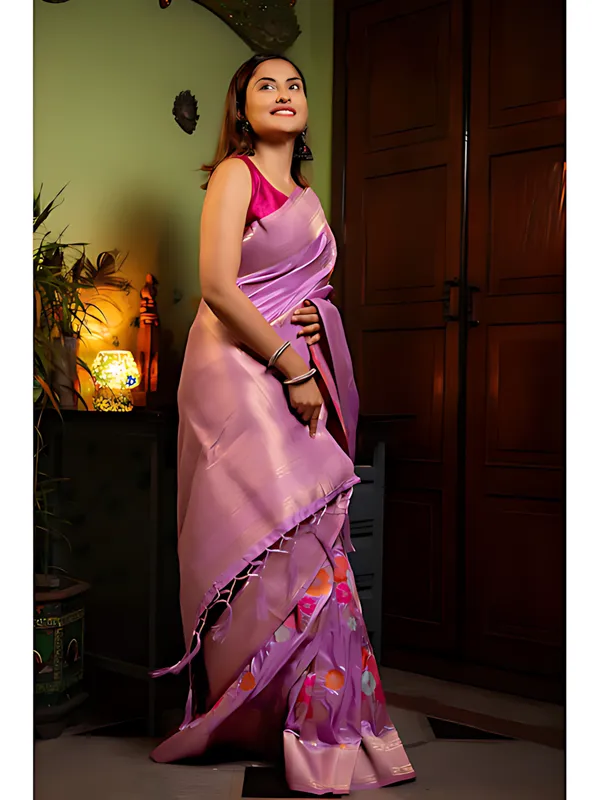 Purple_And_Gold_Banarasi_Floral_Saree_For_Women