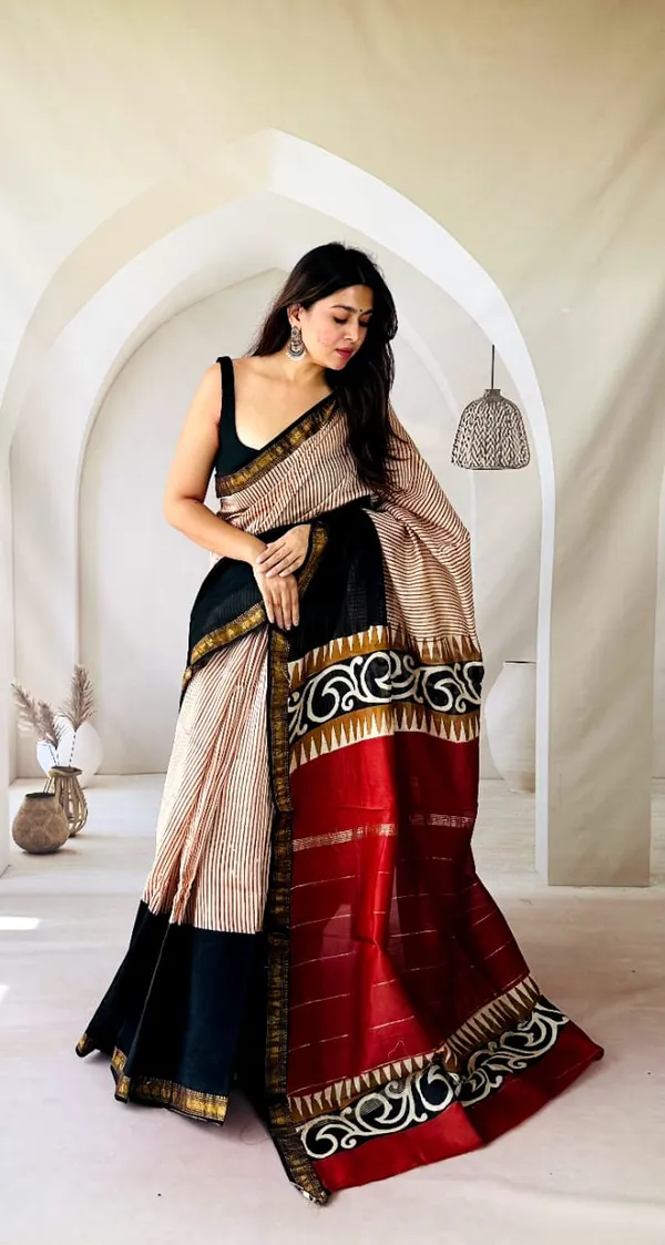 Kora_Syahi_Rekha_Striped_Hand_Block_Printed_Pure_Authentic_Maheshwari_1082_Silk_Saree