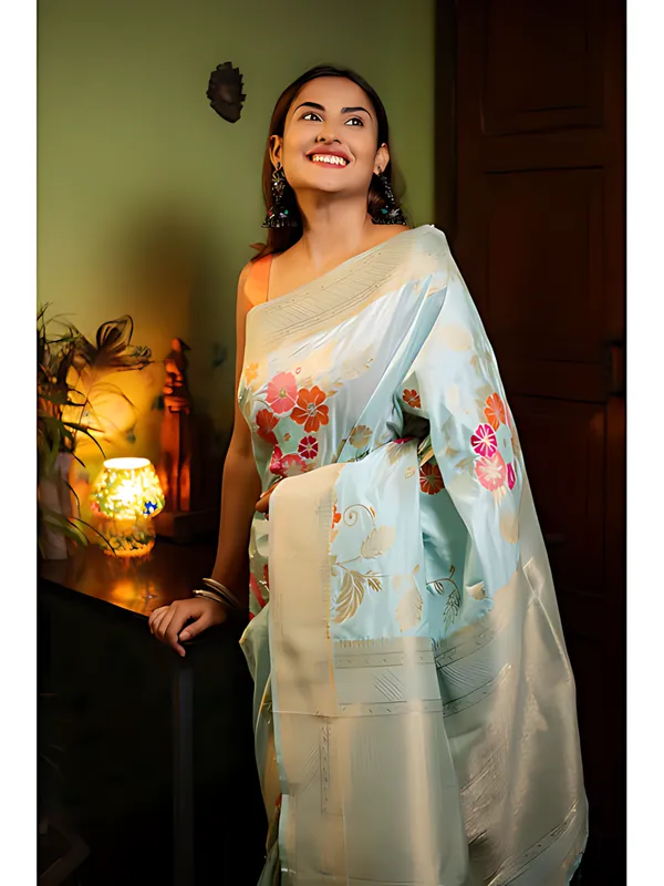 Green_And_Gold_Banarasi_Floral_Saree_For_Women