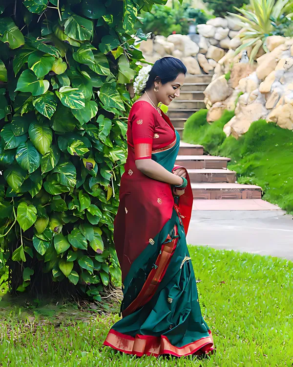 Green_And_Red_Banarasi_Woven_Design_Self_Design_Saree_For_Women