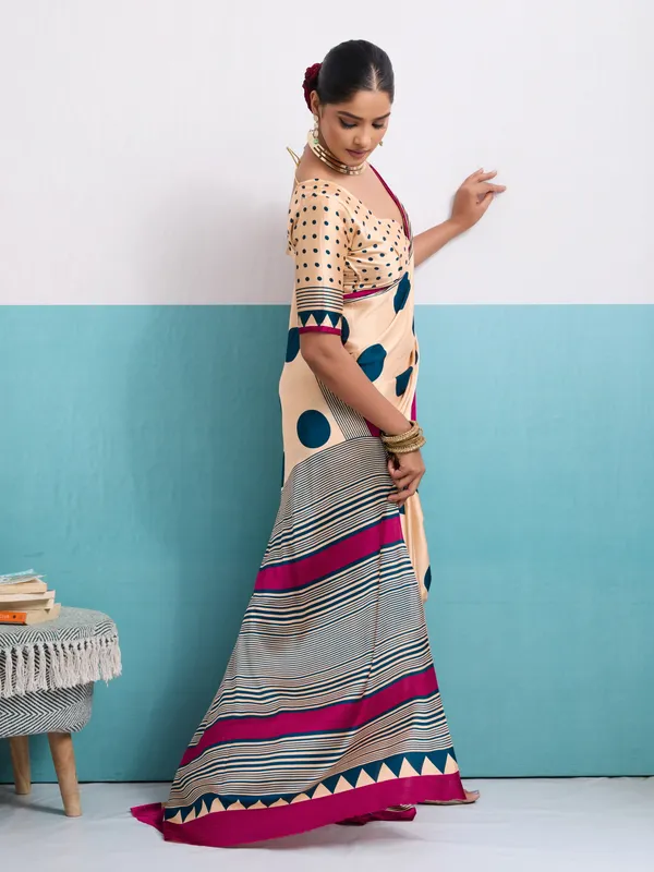 Light_Blue_And_Beige_Art_Silk_Polka_Print_Geometric_Print_Striped_Saree_For_Women
