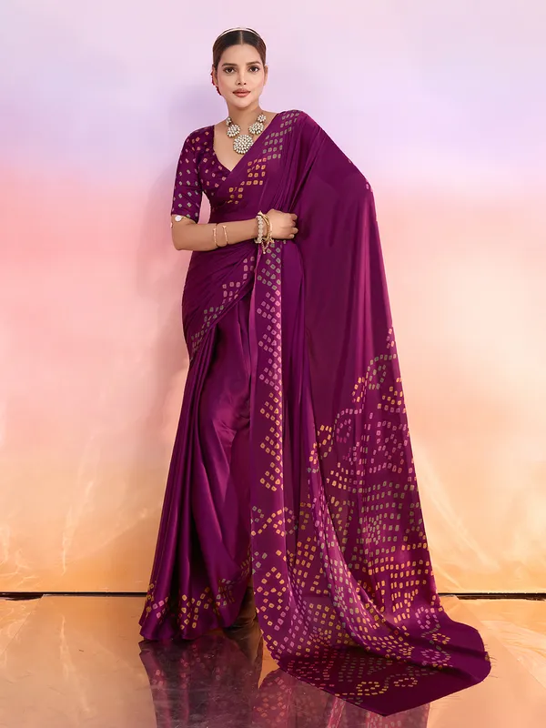 Pink_And_Yellow_Art_Silk_Solid/Plain_Tie-Dye_Geometric_Print_Saree_For_Women