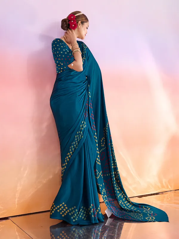 Blue_And_Yellow_Art_Silk_Solid/Plain_Tie-Dye_Geometric_Print_Saree_For_Women