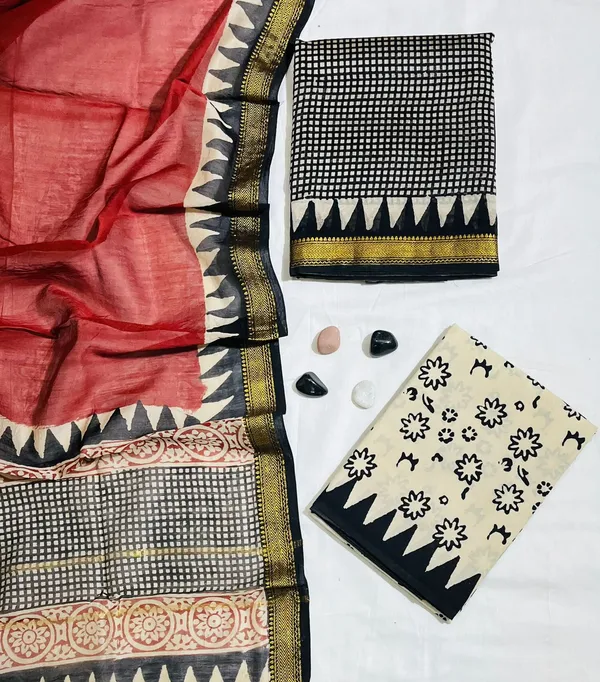 Traditional_Checkered_&_Floral_Hand-Block_Printed_Maheshwari_Silk_Unstitched_Suit