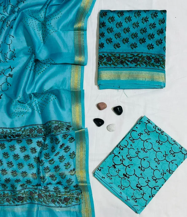 Refreshing_Floral_&_Graphic_Hand-Block_Printed_Firozi_Maheshwari_Silk_Unstitched_Suit