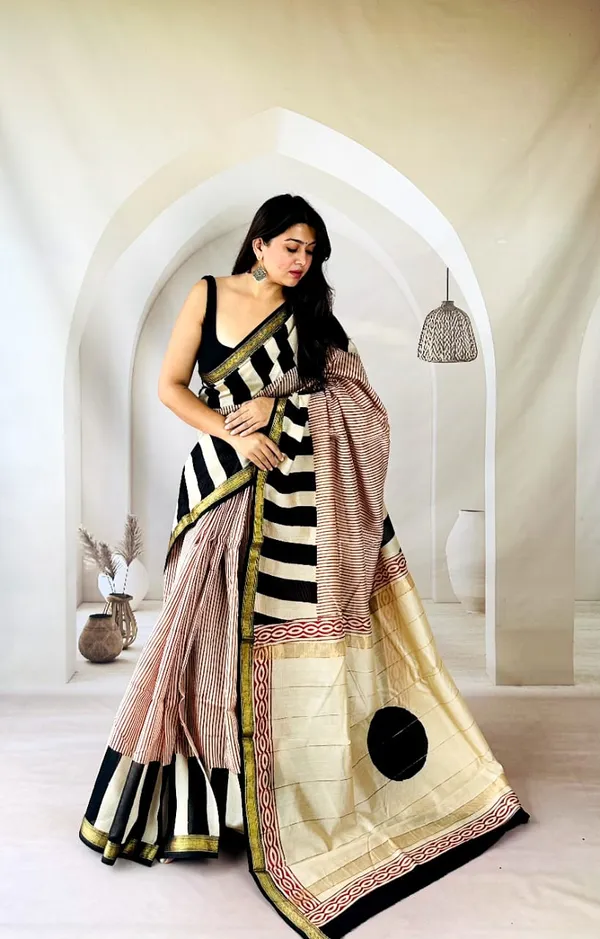 Rekha_Chand_Noir_Striped_&_Polka_Hand_Block_Printed_Maheshwari_Silk_Saree_1088