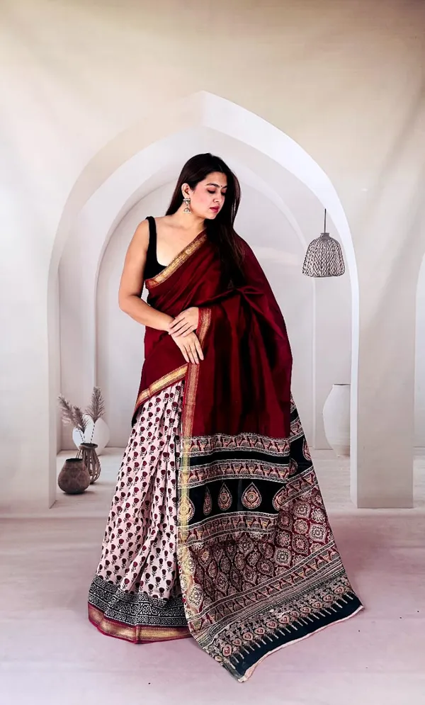 Rakta_Chandan_Red_&_White_Hand_Block_Printed_Maheshwari_Silk_Saree_1063