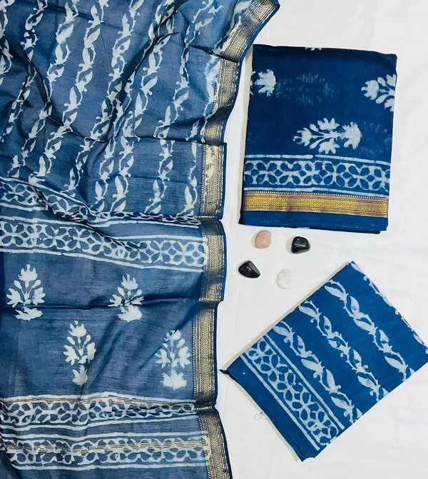 Traditional_Indigo_Floral_Hand-Block_Printed_Maheshwari_Silk_Unstitched_Suit