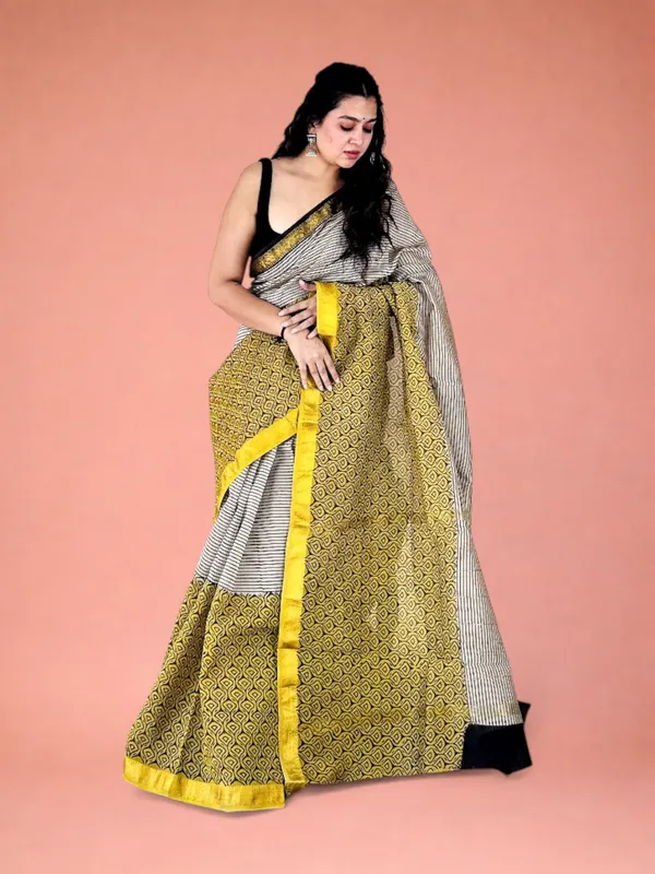 Haldi_Rekha_Striped_&_Block_Printed_Maheshwari_Silk_Saree_1068
