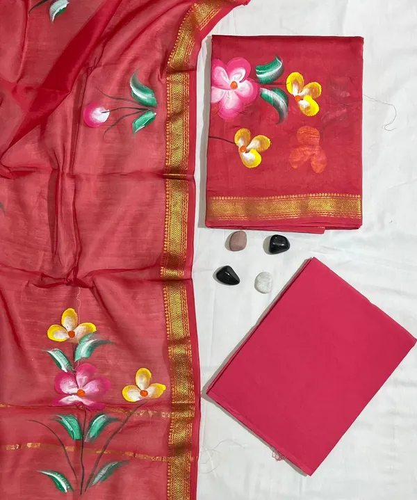 Radiant_Floral_Hand-Block_Print_Rani_Pink_Pure_Maheshwari_Silk_Unstitched_Suit