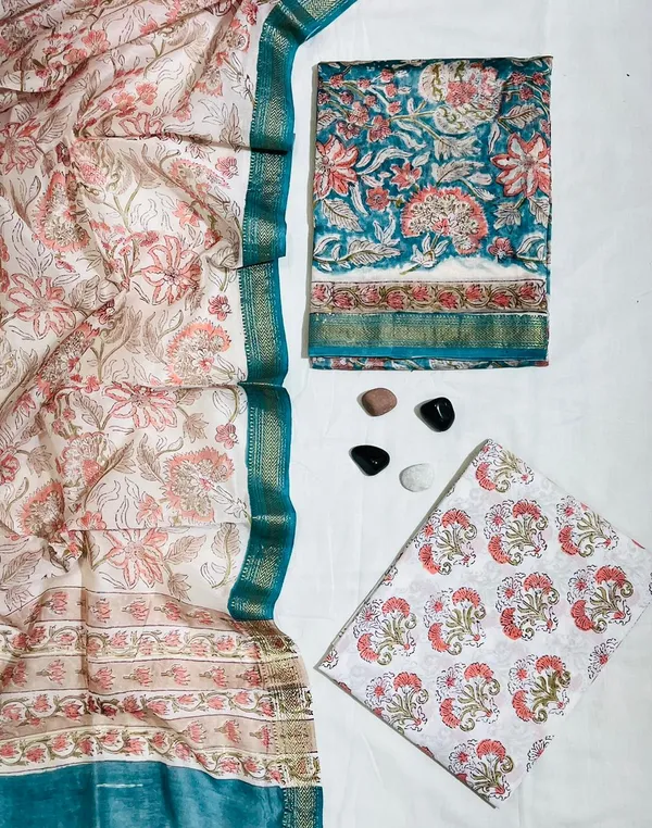 Sophisticated_Floral_&_Botanical_Block_Printed_White_&_Teal_Maheshwari_Silk_Unstitched_Suit