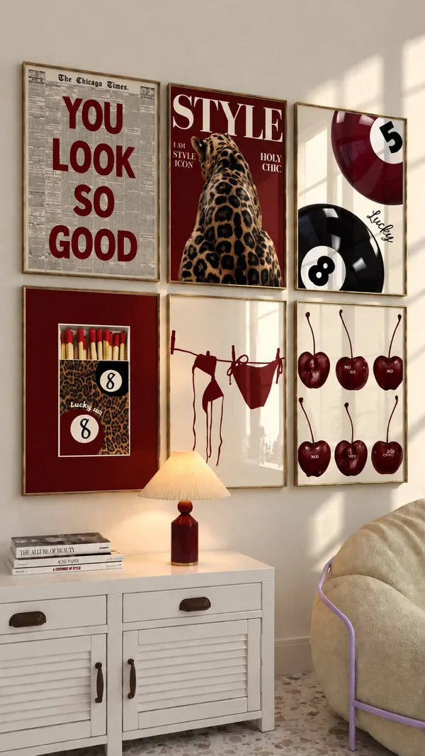 Holy_Chic_Wall_Art_Set_of_6_|_Leopard,_8-Ball,_Cherries_&_You_Look_So_Good_Prints