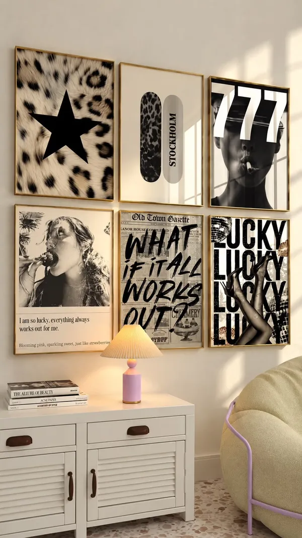 Set_of_6_Fashion_Gallery_Prints_|_Leopard_Star,_Lucky_Quote,_777_&_Newspaper_Poster_Bundle