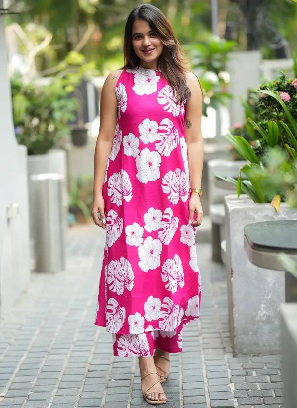 Magenta_Pink_Flower_Printed_Office_Wear_Cord_Set
