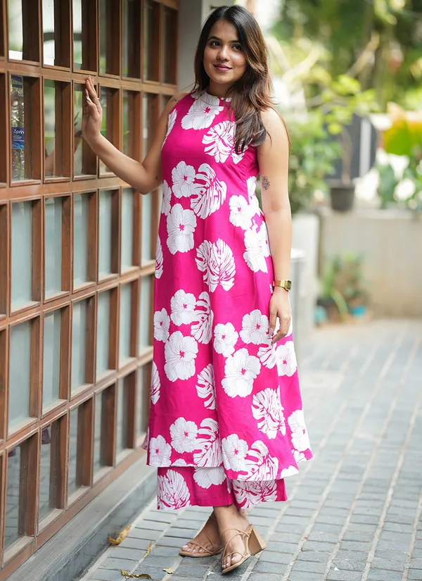 Magenta_Pink_Flower_Printed_Office_Wear_Cord_Set
