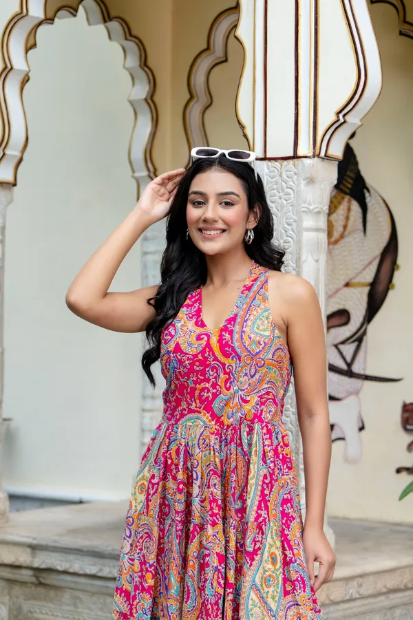 Multicolor_Sleeveless_Bohemian_Printed_Cotton_Anarkali_Fit_&_Flare_Kurti_Midi_Dress_for_Women
