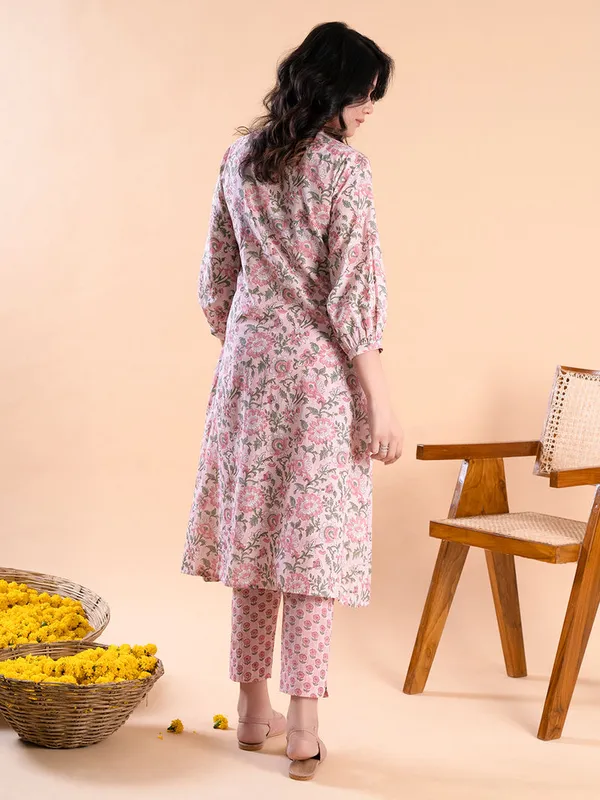 Pink-Peach_Hand_Block_Printed_Cambric_Cotton_Kurta_with_Pants