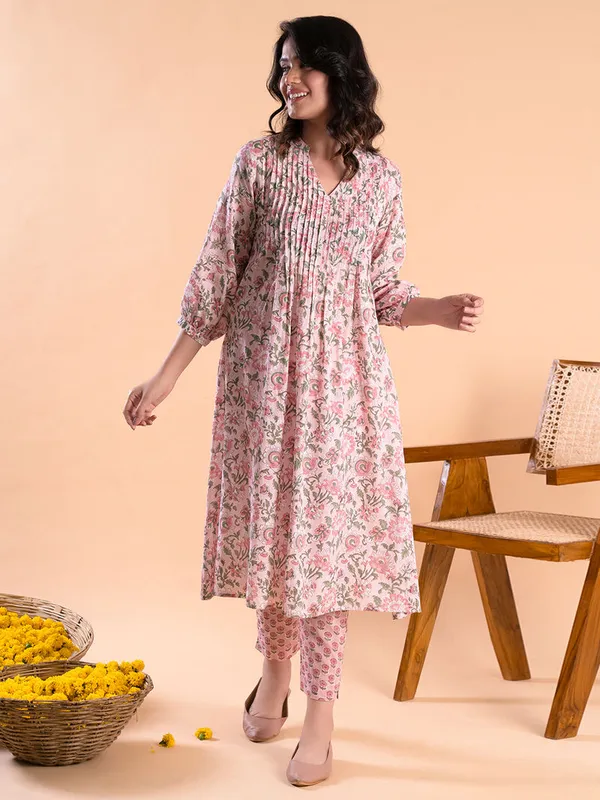 Pink-Peach_Hand_Block_Printed_Cambric_Cotton_Kurta_with_Pants