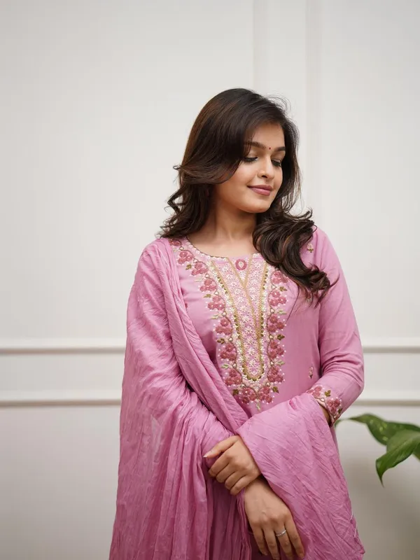 Pink_Cotton_Rose_Embroidered_Kurta_Pant_Dupatta_Set_For_Women