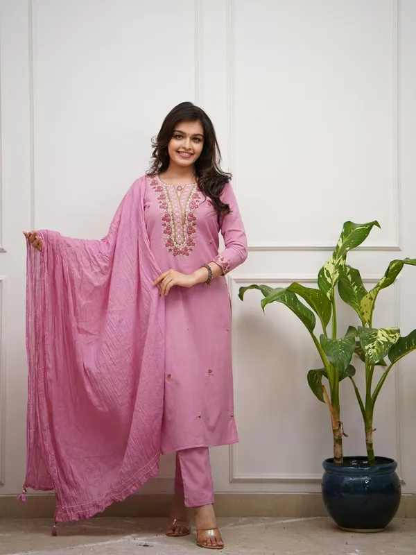 Pink_Cotton_Rose_Embroidered_Kurta_Pant_Dupatta_Set_For_Women