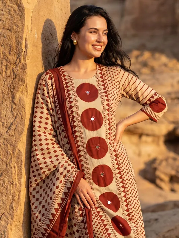 Rust_Cotton_Printed_Straight_Kurta_Pant_Dupatta_Set_For_Women