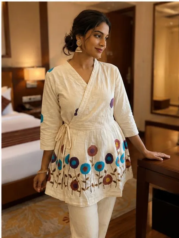 White_Embroidered_Rado_Cotton_Short_Kurti