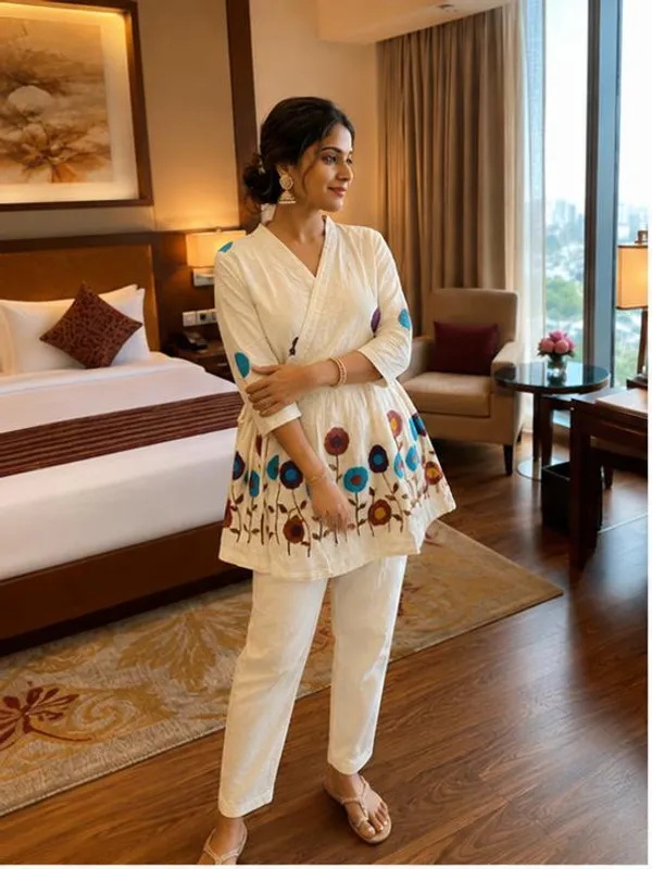 White_Embroidered_Rado_Cotton_Short_Kurti