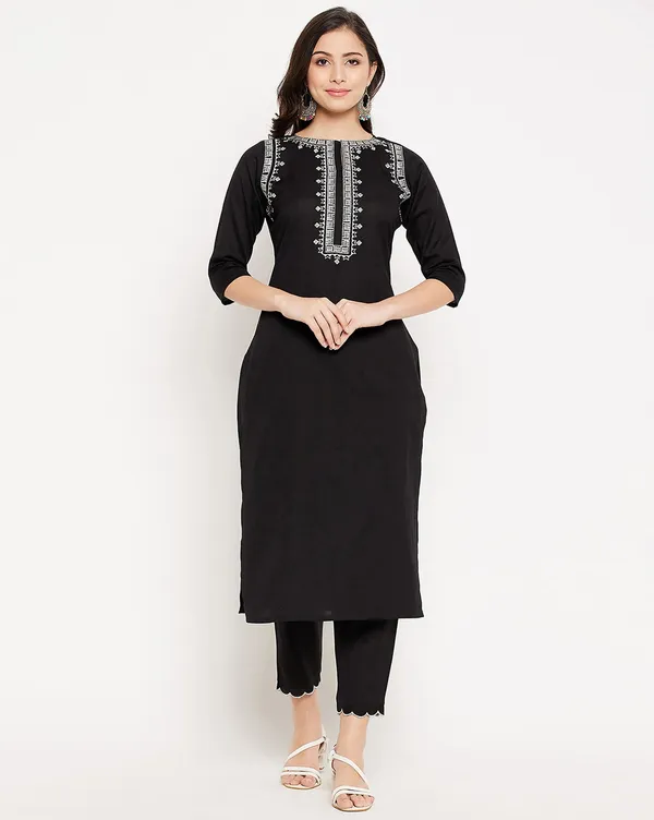 Black_Cotton_Embroidered_Straight_Kurta_With_Trousers_For_Women