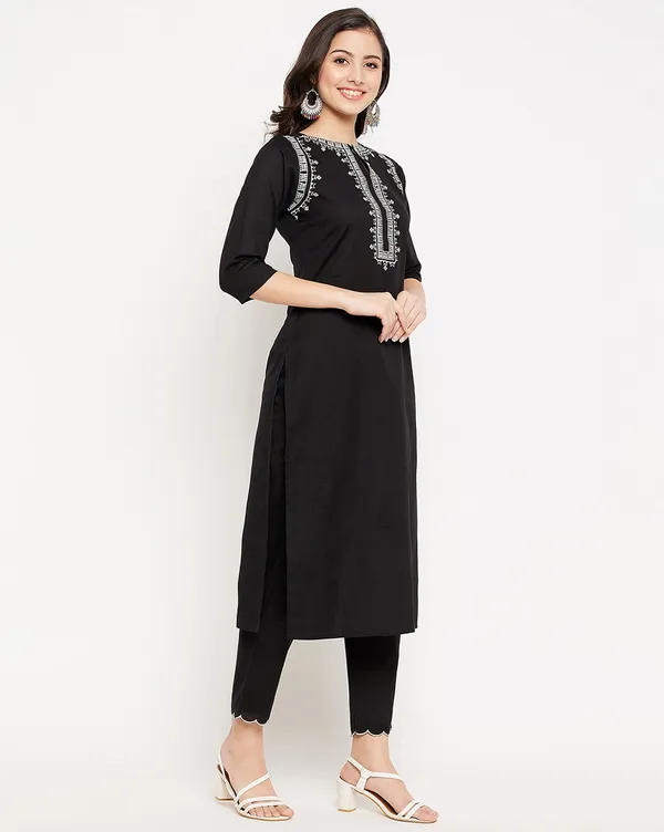 Black_Cotton_Embroidered_Straight_Kurta_With_Trousers_For_Women